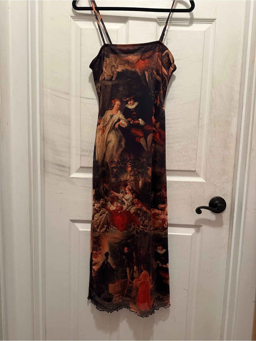 Art-Print Slip Dress in Dark Brown and Black